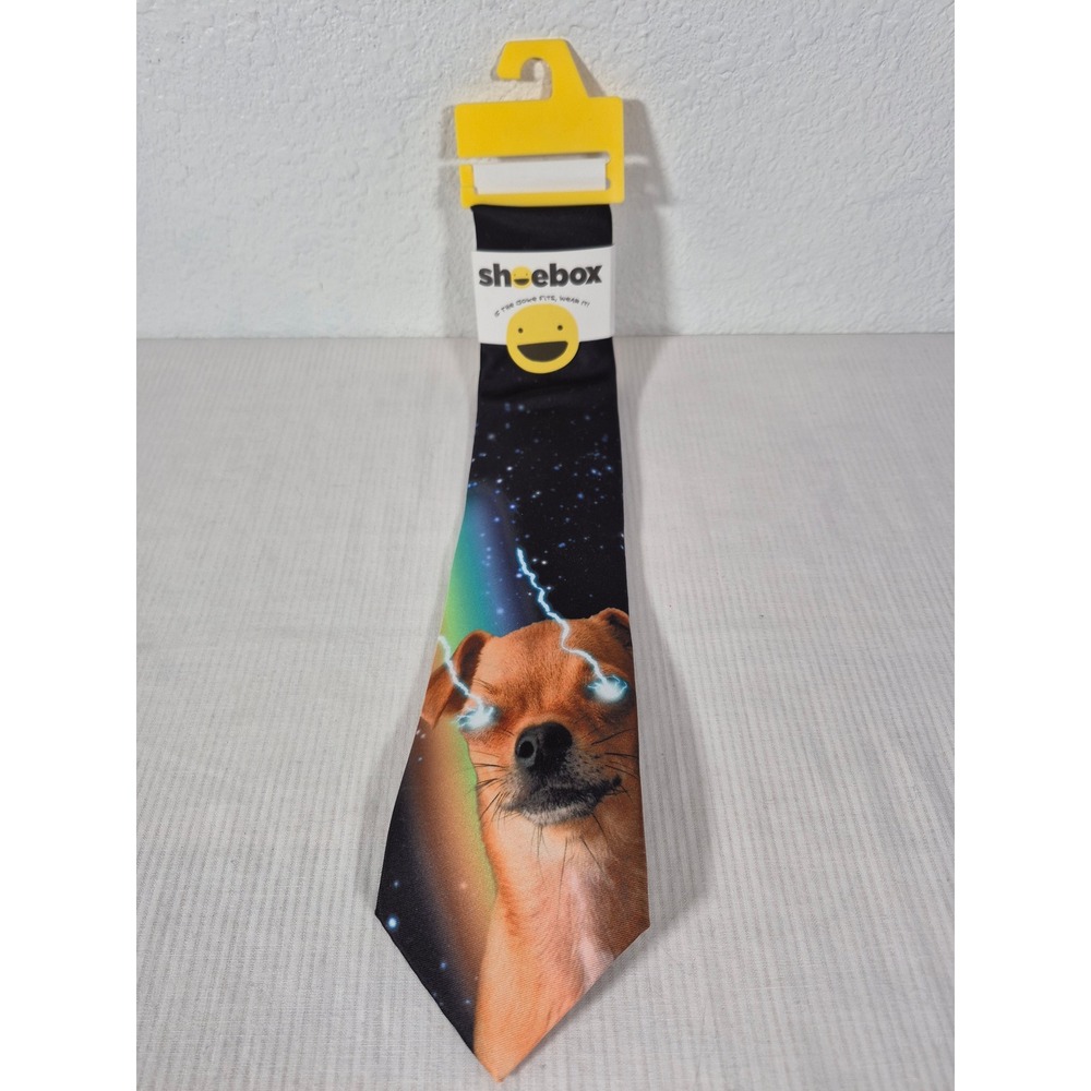 Shoebox Novelty Necktie Cosmic Chihuahua Lightning Eyes Galaxy Space Rainbow NEW